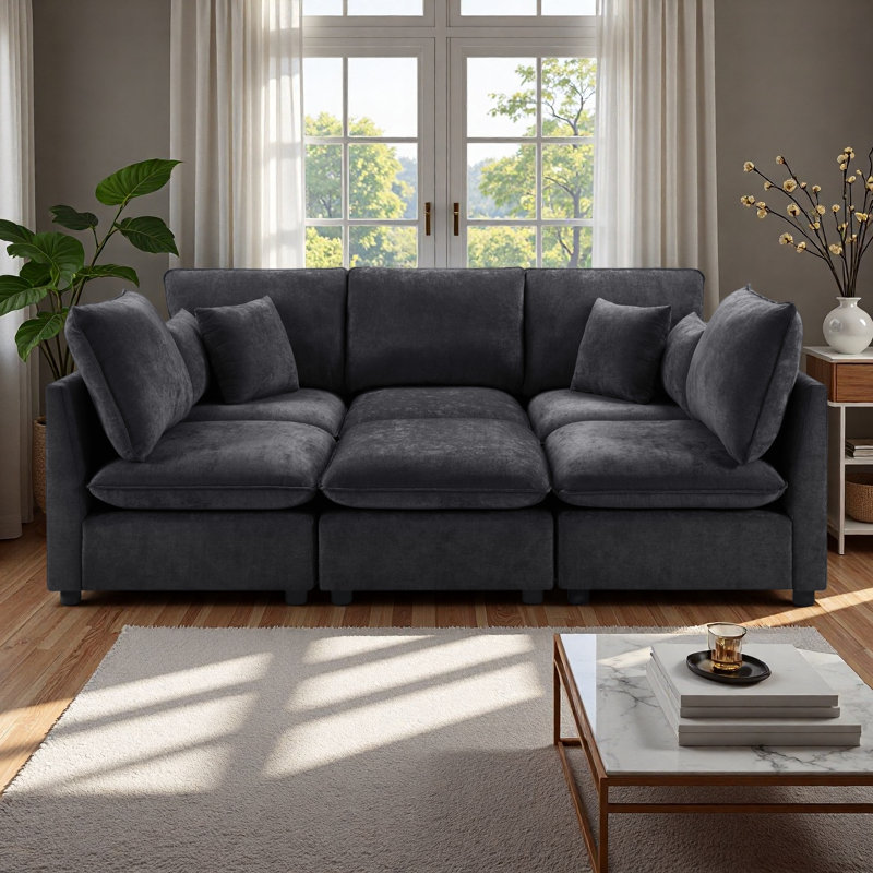 Canapé modulaire moderne Canapé modulaire de 93,7 po, Chenille noir