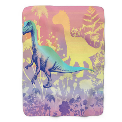 Motifs de dinosaures vifs - couverture sherpa de qualité supérieure 1 pièce