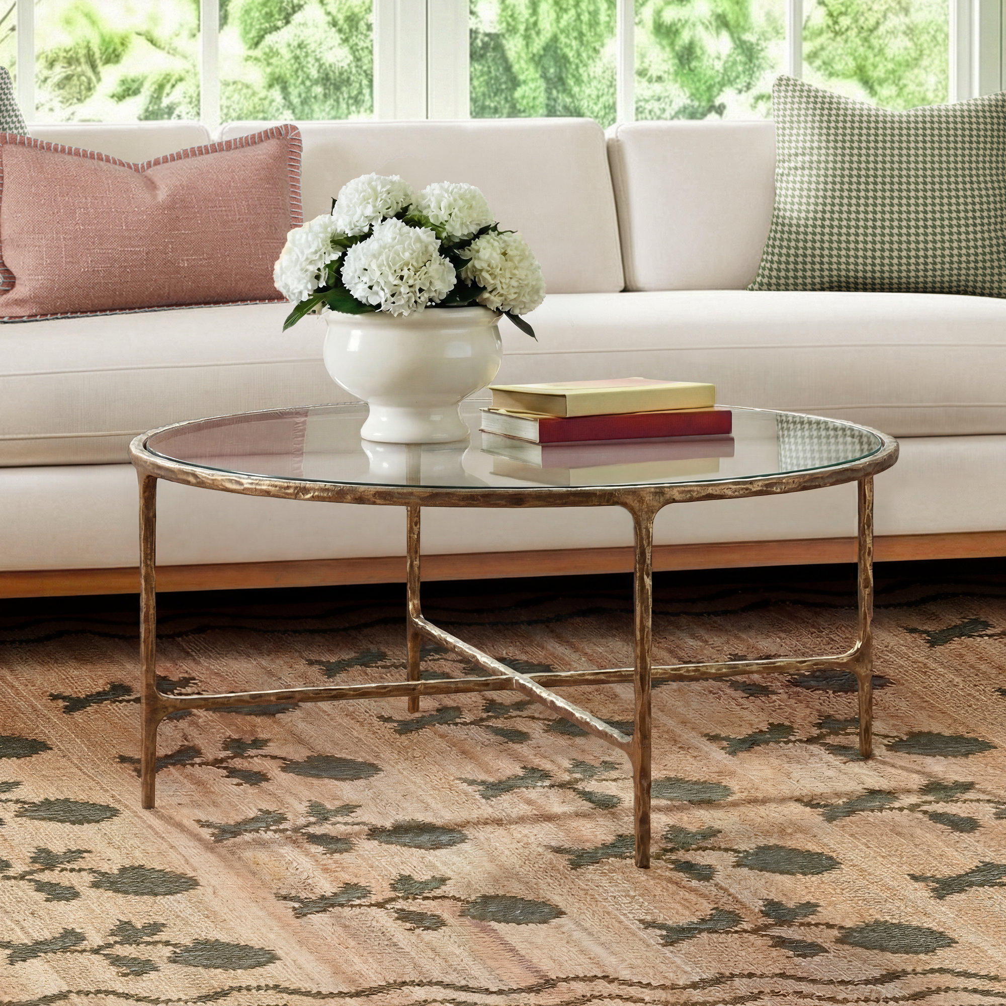 Evelynn Coffee Table, Brass, Clear