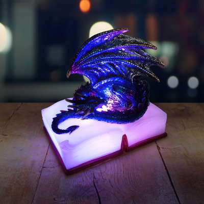 Figurine de dragon bleu 5,5 "avec livre DEL H 5,5"