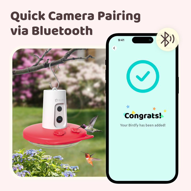 Birdfy Hummingbird Feeder Mini AI Smart Mini Feeder with 1080P Camera, 7-Day Free Trial, Ant Moat, Waterproof