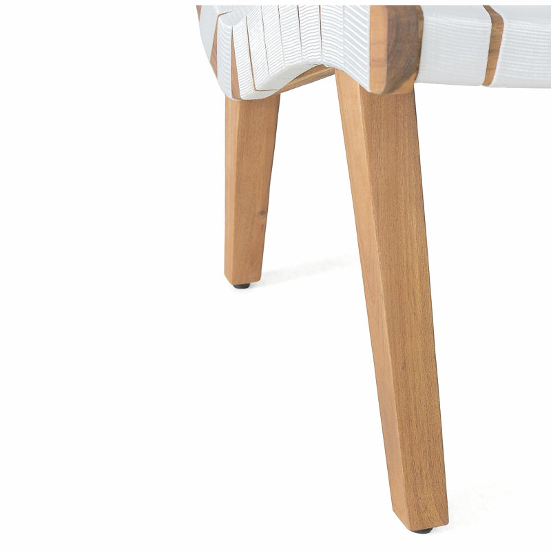 Ensemble de conversation d'extérieur en bois d'acacia et corde 3 pièces, blanc et teck