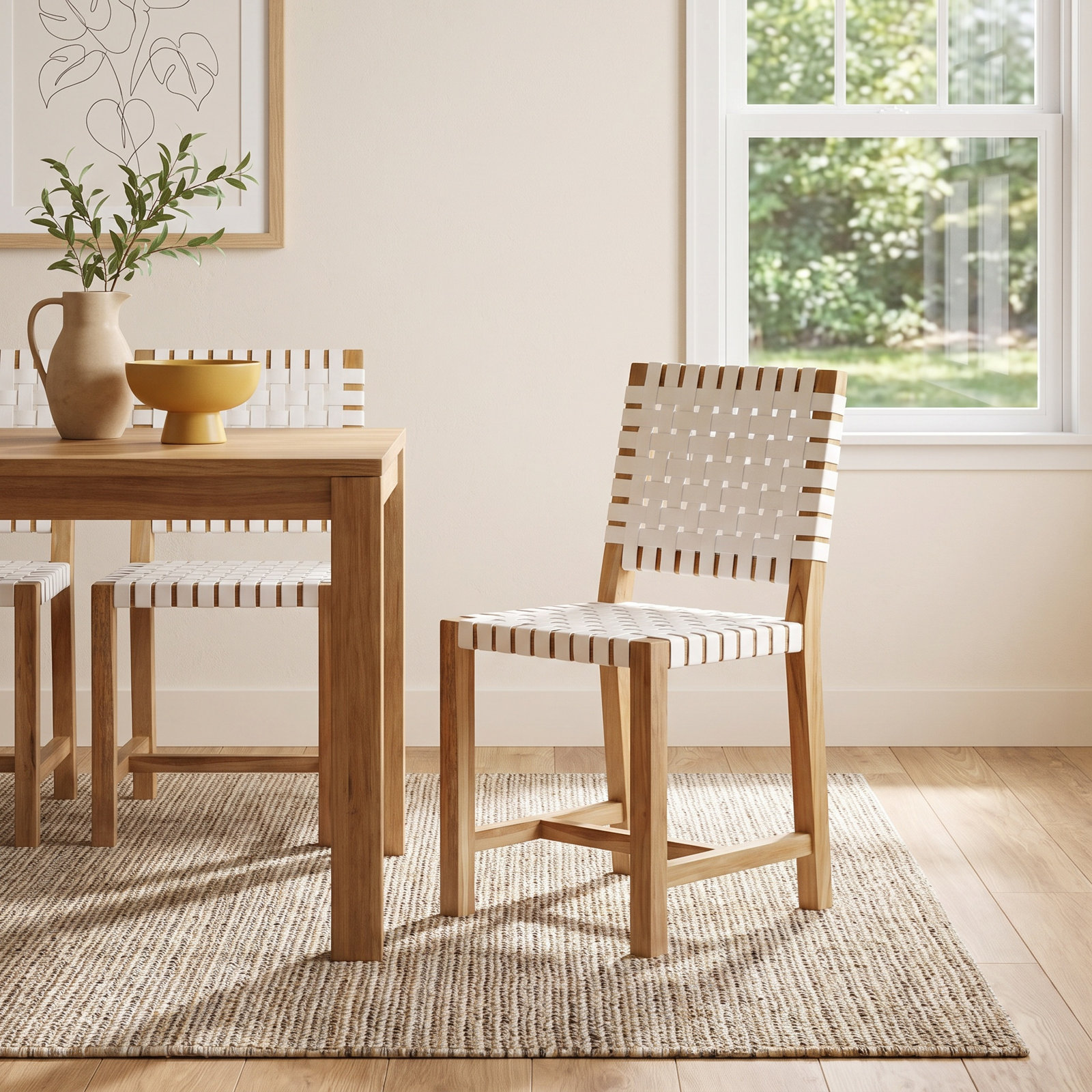Erline Side Chair, White/Natural