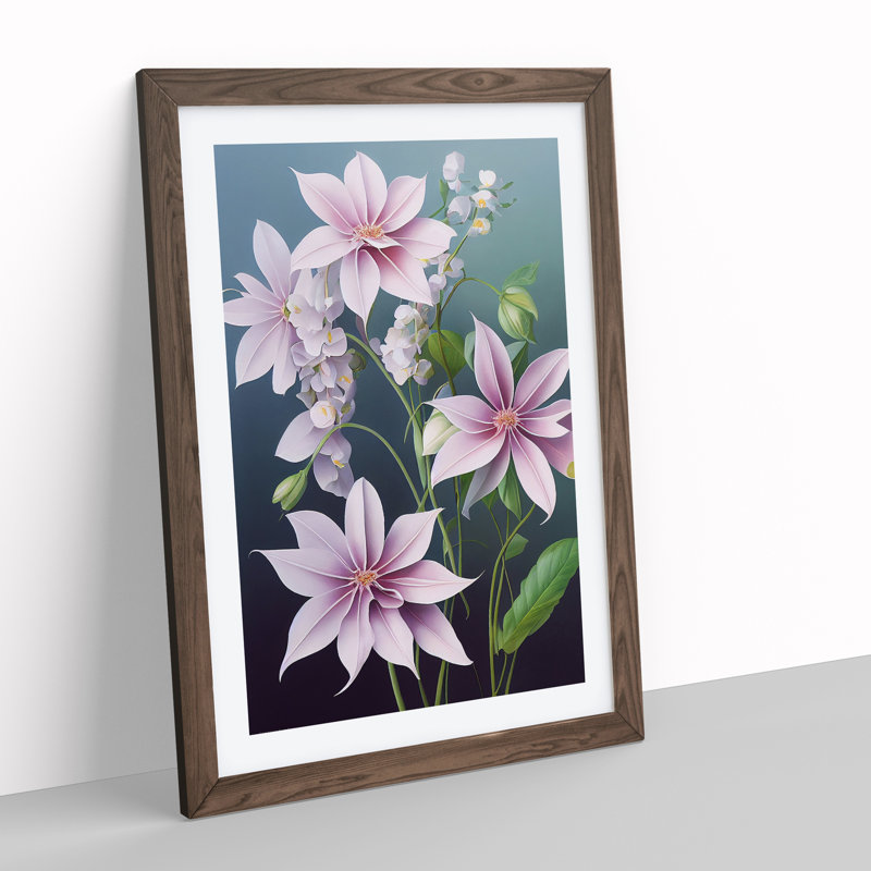 Pastel Flowers - Single Picture Frame Print, 64cm H x 46cm W x 2cm D, Walnut Framed