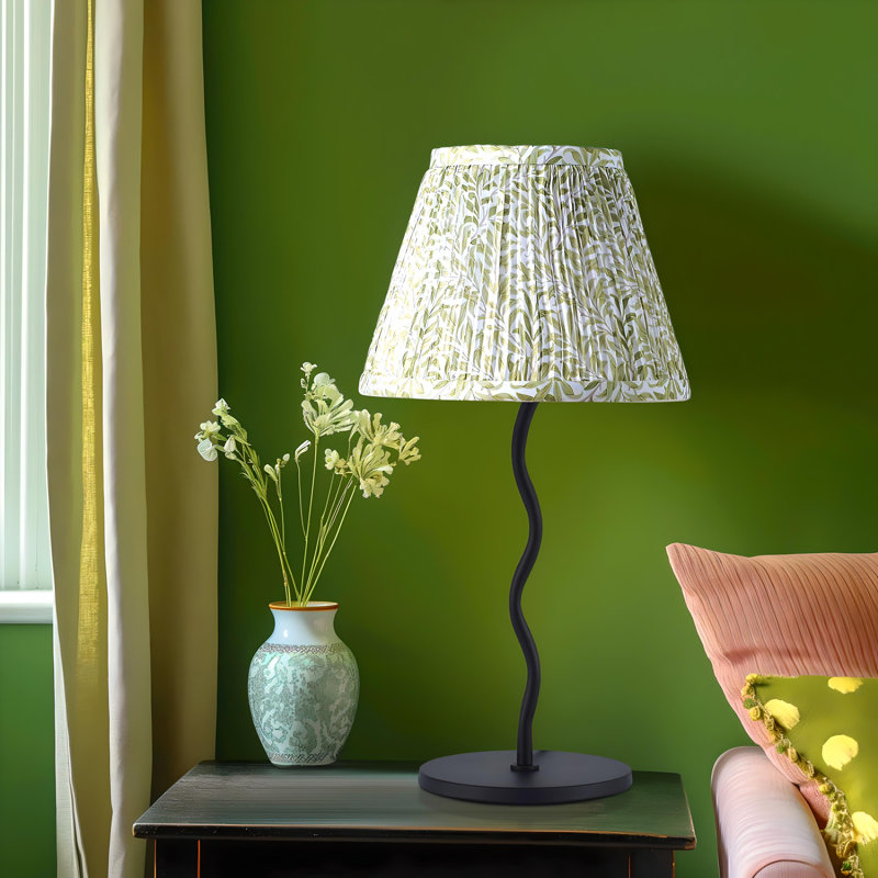 17'' Floral Table Lamp with Ditsy Shade for Bedroom, Green