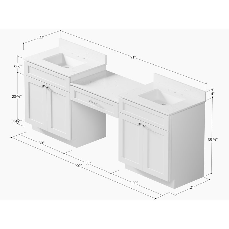 91'' Double Bathroom Vanity with Quartz Top, White