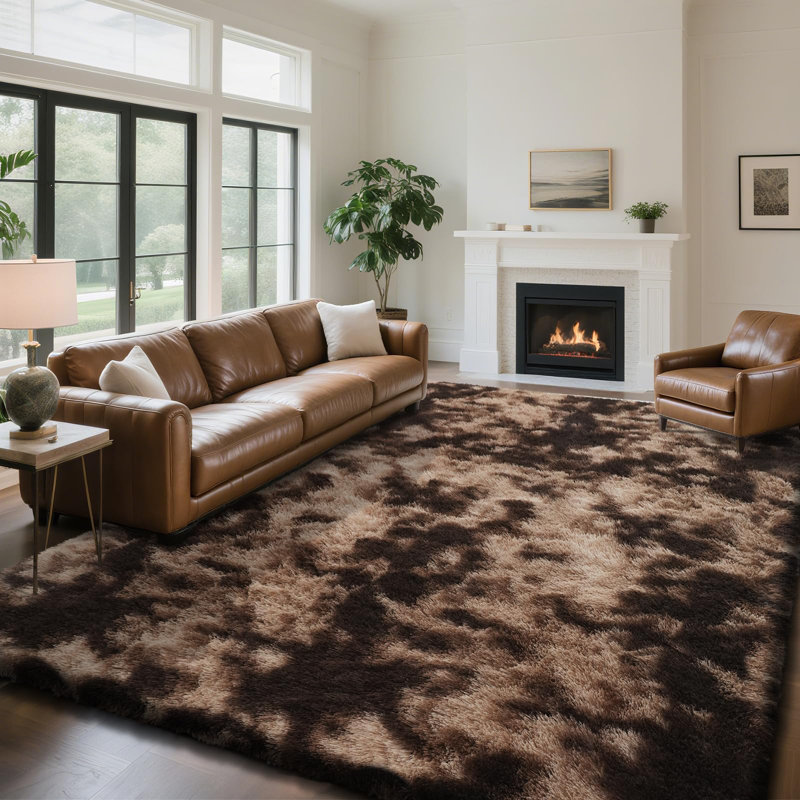 5x7 Ft Tie-Dyed Coffee Large Shag Rugs for Bedroom Living Room Decor, Tie Dyed Soft Fluffy Furry Area Rug for Indoor Floor, Aesthetic Carpet for Home Decor
