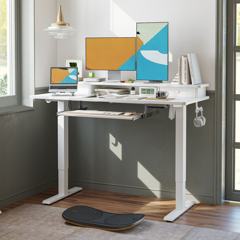 Bureau de jeu à hauteur réglable Lagasse, H 27 à 46 po x l 48 po x P 25 po, Blanc