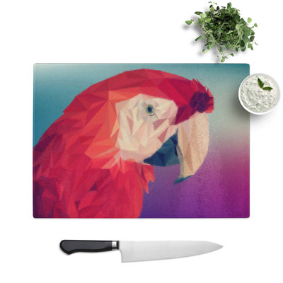 Glass Geometric Scarlet Macaw Parrot in Abstract Chopping Board