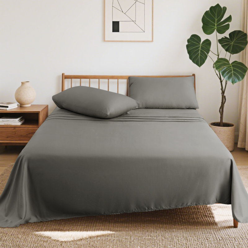 100% Viscose Bamboo Sheet Set, Gray, California King Sheet Set with 2 Pillowcases