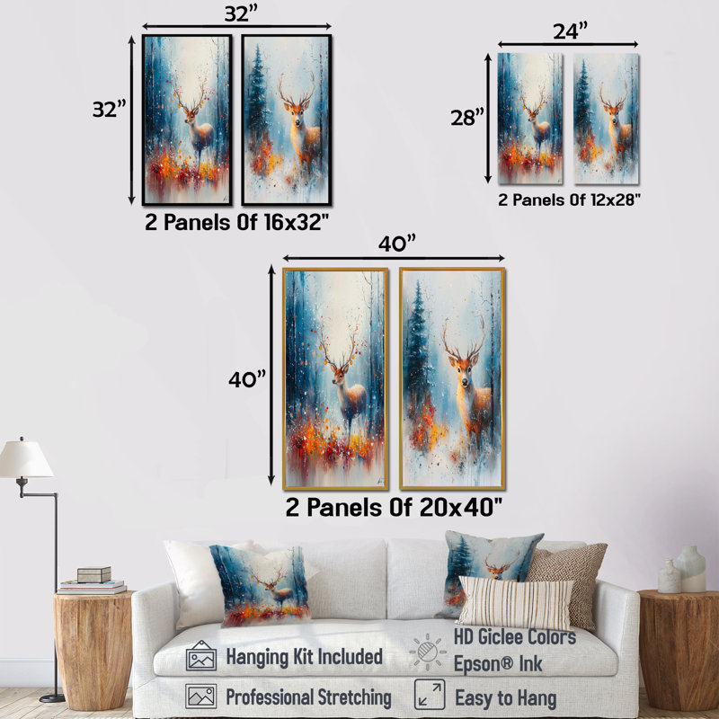 Ensemble de 2 pièces d'art mural orange avec renne de Noël I - Christmas Santa Deer, H 32 po x l 32 po