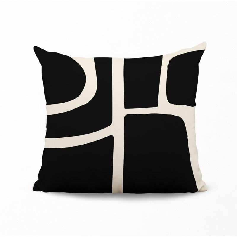 Banksy Abstract Outdoor Reversible Throw Pillow, 15" x 15", Black/Off White