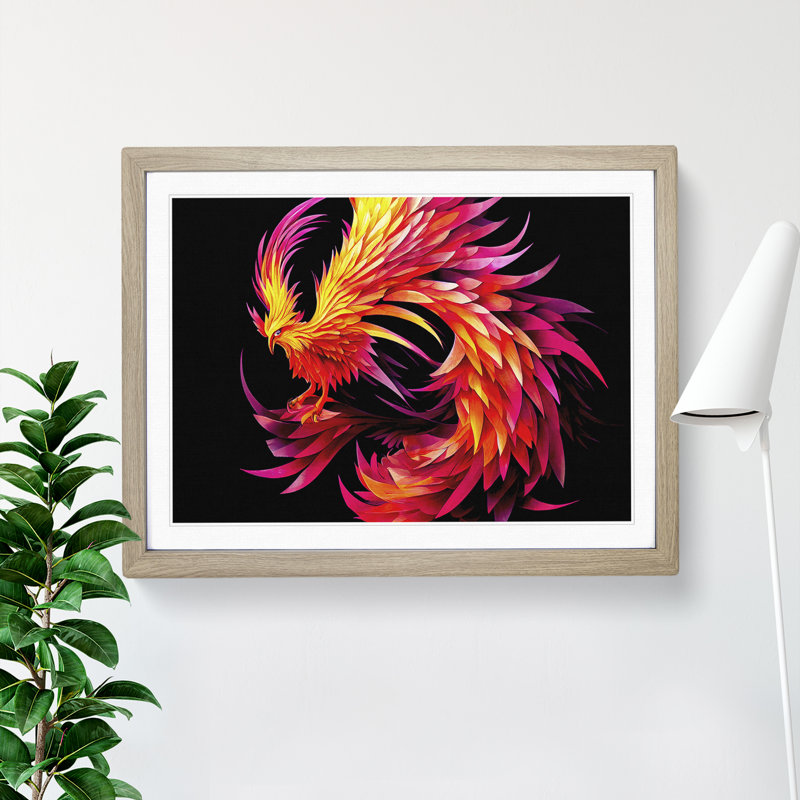 Unreal Phoenix Bird Abstract - Framed Print, 46cm H x 64cm W x 2cm D, Oak Framed