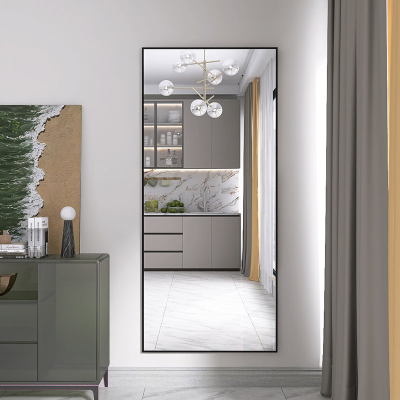 Freestanding Full Length Mirror, 180 cm H x 80 cm W, Black, Rectangular