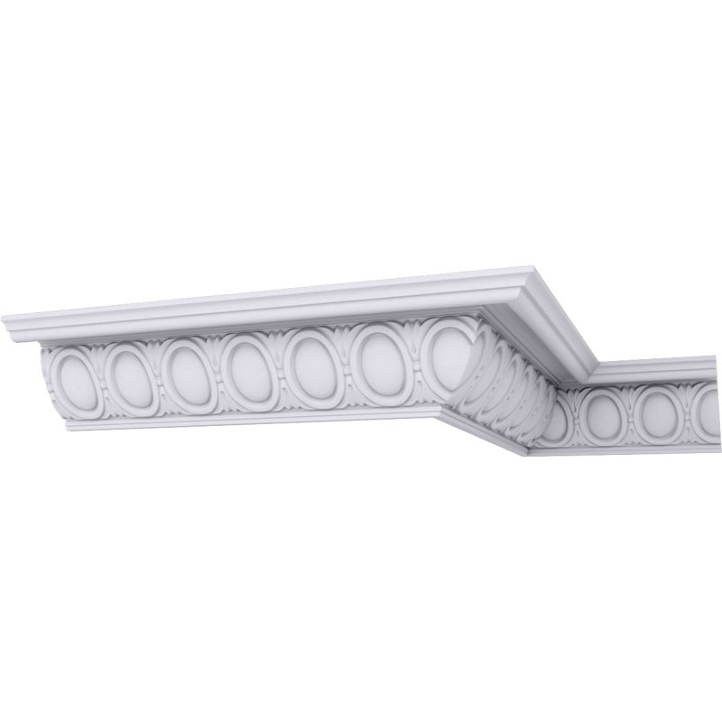 H 5 1/8 po x P 6 po x F 7 7/8 po x L 94 1/2 po, (répétition 3 3/8 po), moulure couronnée en forme d'œuf et de fléchettes
