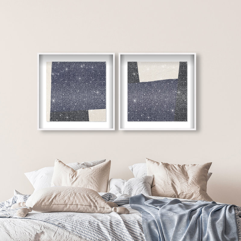 In Blue Set Shadowbox Abstract Print by Oliver Gal, Black Frame, 12 x 12, 31.5"H x 31.5"W, White Shadowbox