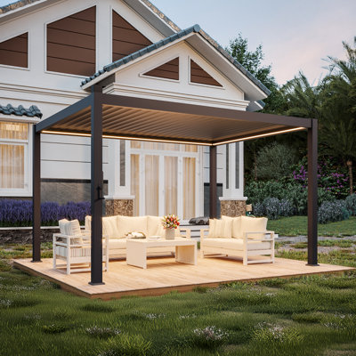Pergola de terrasse solaire à DEL en aluminium avec toit à persiennes réglable
