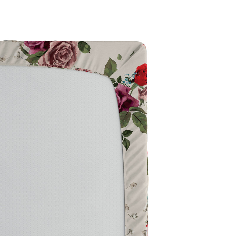 Microfiber Floral Fitted Sheet, Twin Fitted Sheet, Cream Floral 2