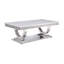 Table basse en simili marbre blanc avec finition argentée miroir, plateau de table épais de 18 mm d'épaisseur, élégant pour le salon moderne avec surface et surface épaisse et sophistiquée, acier inoxydable