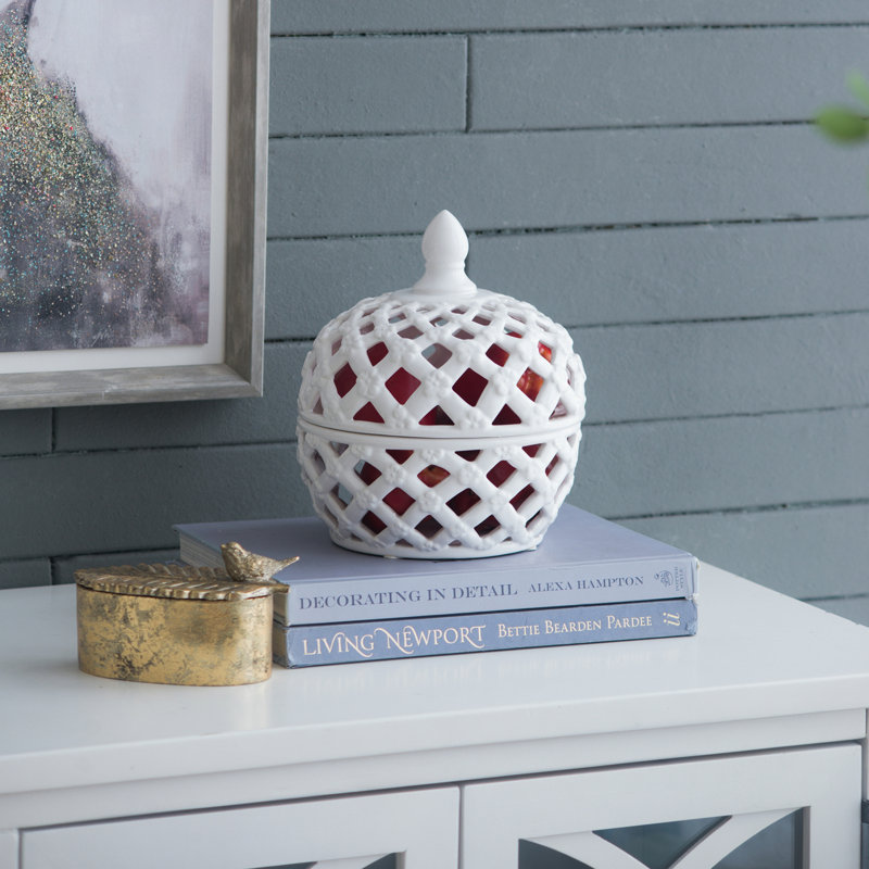 Ceramic Lidded Jar with Lattice Design