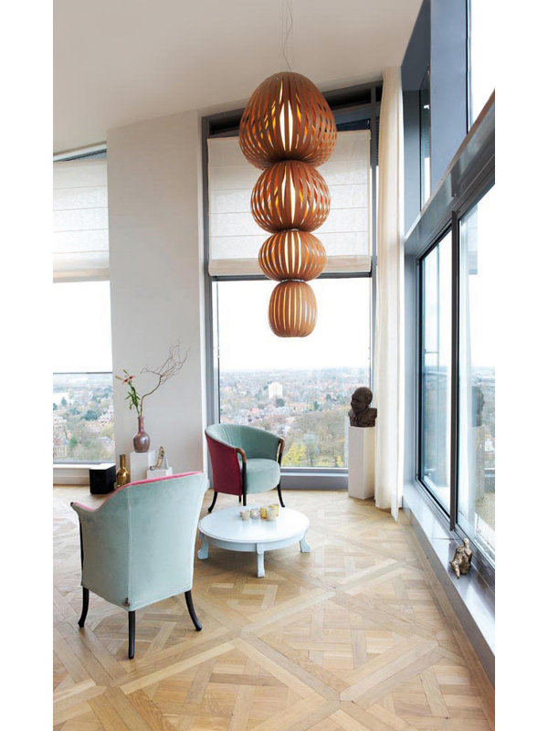 Totem 1 - Light LED Pendant, Natural Cherry, 2700K LED, 90.9" H x 33.9" W x 33.9" D