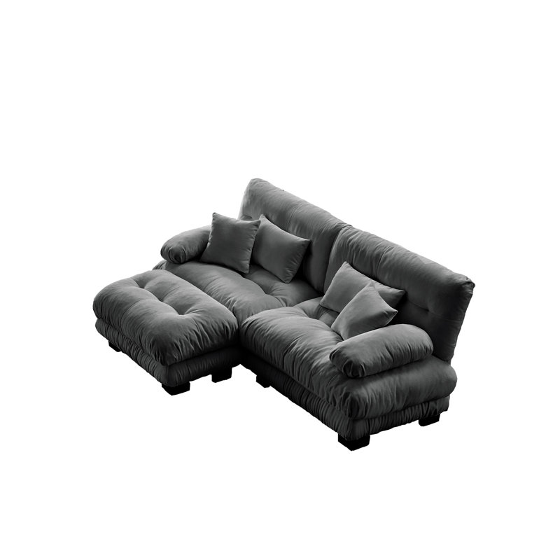 Canapé 2 places avec repose-pieds Chenille, Gris, H 35,4 po x l 94,4 po x P 36 po