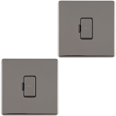 2 PACK 1 Gang 13A Unswitched Fuse Spur SCREWLESS BLACK NICKEL Mains Isolation