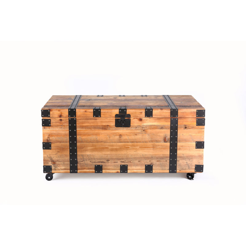 Table basse avec rangement à quatre roues et grande capacité, bois récupéré naturel / métal noir