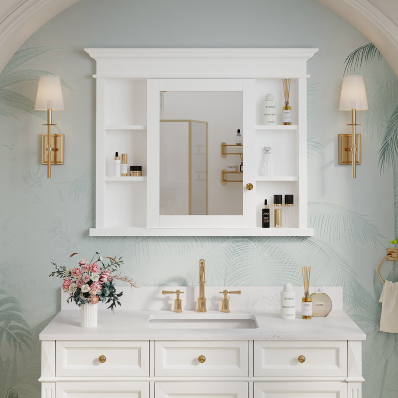 Armoire à pharmacie encastrée en bois massif avec miroir et tablettes 32 po H, H 32 po x l 40 po x P 6,6 po
