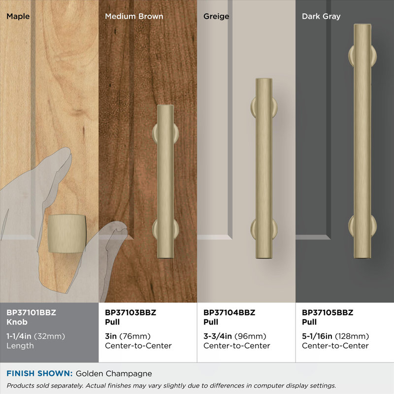 Bouton d'armoire Everett, Champagne doré, 1.25"