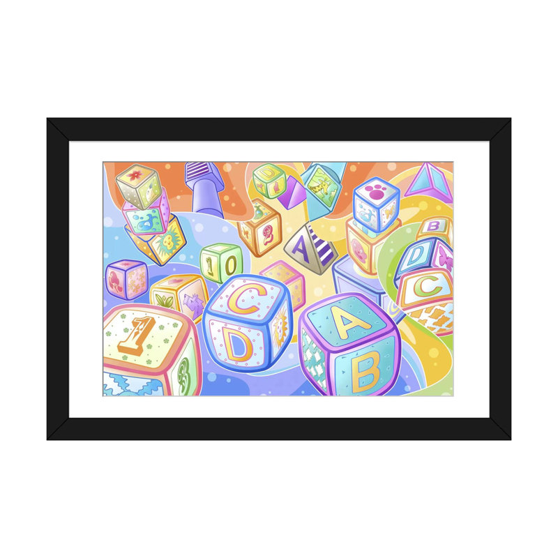Leonia «Kids Children Toy Blocks», reproduction d'art graphique sur toile non encadrée, H 24 po x l 32 po x P 1 po, Blanc