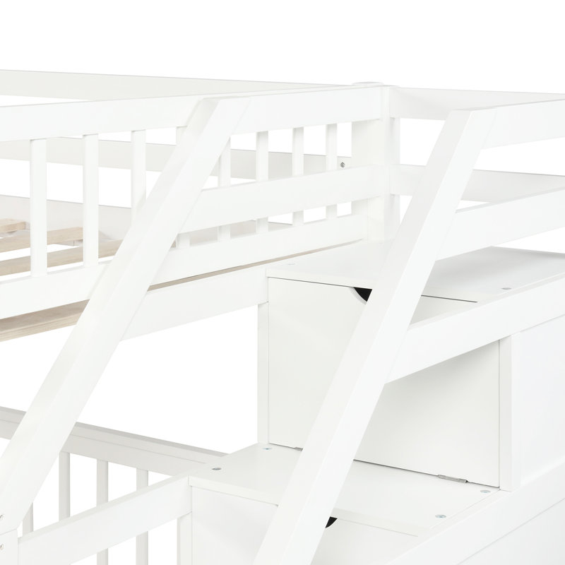 Lit mezzanine simple au-dessus d'un lit double avec escalier - Blanc, ensemble de rangement attrayant, Blanc