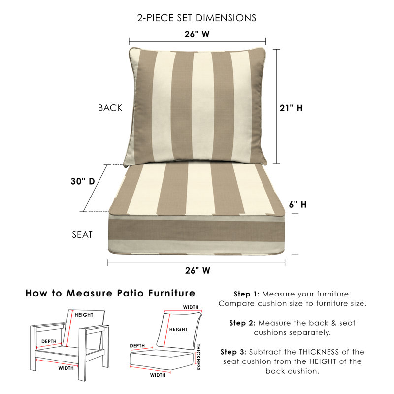 Ensemble de coussins d'extérieur à assise profonde - Conception confortable, durable et résistante aux intempéries - Basics by Wayfair ™