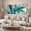 Ensemble de 3 tableaux abstraits à motifs de feuilles bleues sur toile tendue-1641766621