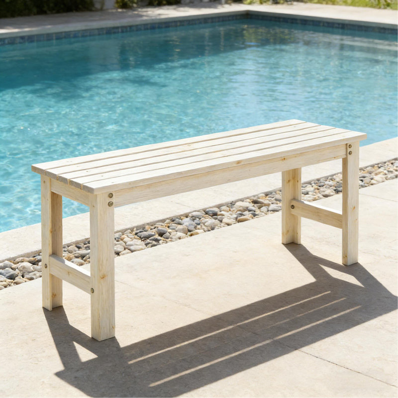 Banc à lattes sans dossier, banc d'extérieur en bois, Bois naturel