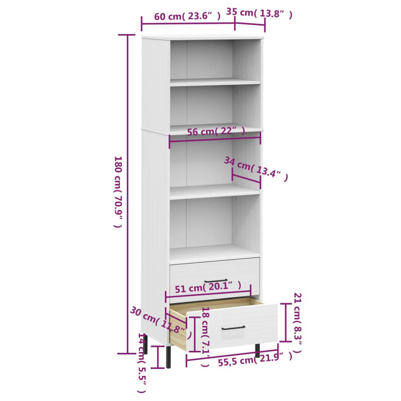 Aayla 180cm H x 60cm W Solid Wood Standard Bookcase, White