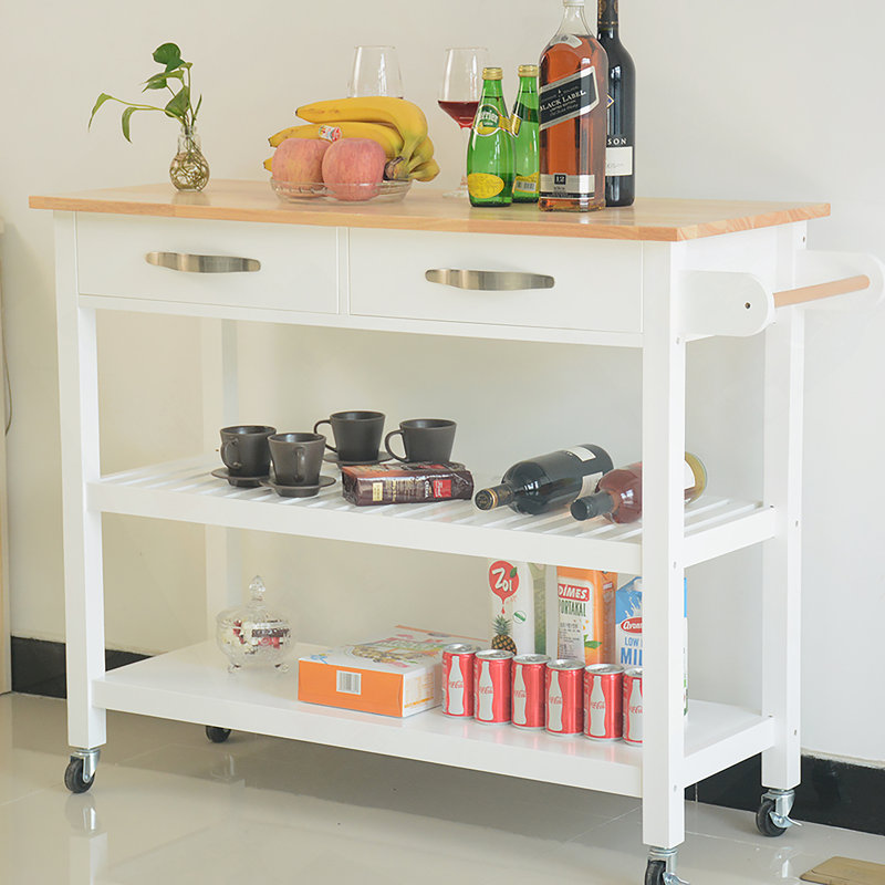 Kitchen Island & Cart with Natural Wood Top, 2 Lockable Wheels for Easy Mobility and Storage