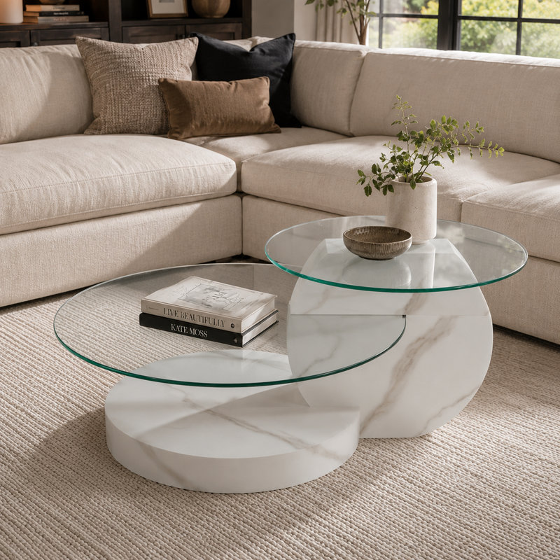 Table basse Varese, Blanc mat, Clair, H 17 po x l 42 po x P 31,5 po