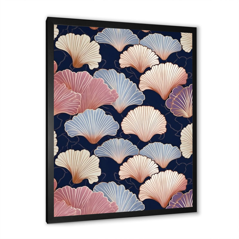 Motif floral rétro, Cadre simple noir, H 40 po x l 30 po x P 1,5 po