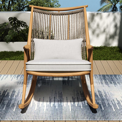 High - Quality Outdoor Rocking Chair With Maple Tinted Iron, Gray Pe , Fade Seat Cushions Comfort Focused Finished Iron Frame, Breathable Back, Soft For Porch