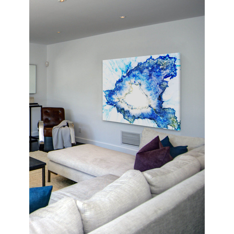 « blue splash », reproduction d’art sur toile tendue, H 30 po x l 45 po x P 1,5 po