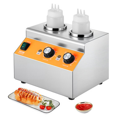 Chauffe-bouteille électrique avec bouteilles, distributeur de fromage commercial de 0,8 x 2 po, chauffe-fudge chaud 86-185 ℉ réglable en température, réchaud à double bouteilles en plastique Nacho, pour caramel au fromage Hot Fudge