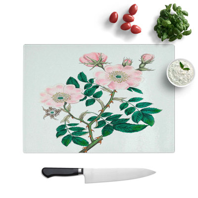 Tempered Glass Dog Rose Illustration Chopping Board