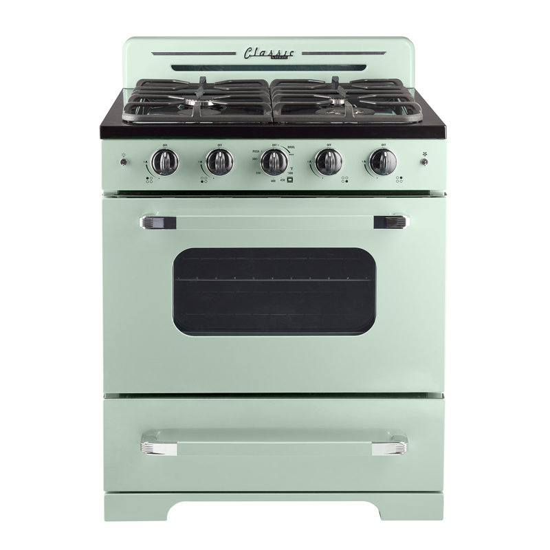 Classic Retro 30" 4 burner 3.9 cu. ft. Freestanding Gas Range with Convection Oven, Summer Mint Green