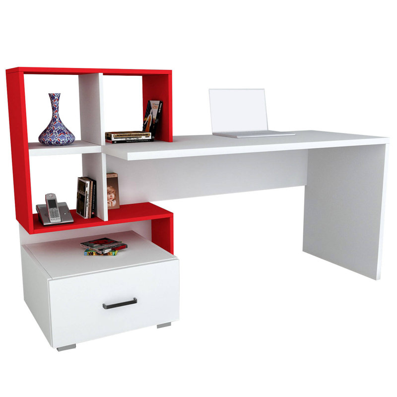 Lyall Computer Desk, White/Red