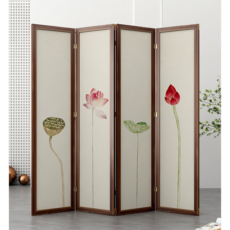 Paravent pliant Lotus Flower Art, H 74,8 po x l 19,69 po x P 1,18 po