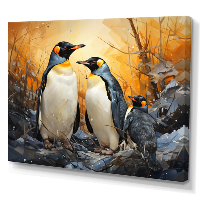 Multicolor Geometric Penguins Journey II - Animals Wall Art Living Room, H 16 po x l 32 po x P 1 po, Toile tendue