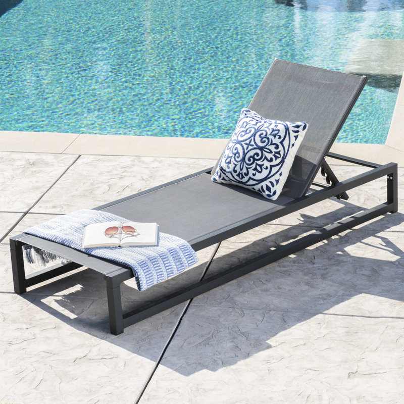 Adjustable Patio Chair Lounge - Black Mesh & Aluminum Modern Garden Chaise With Breathable Upholstery