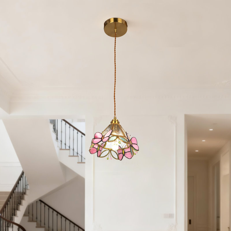 1-Light Butterfly Glass  Pendant Light,3 Color Change