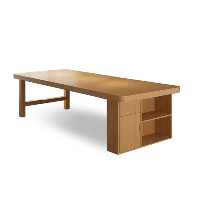 Solid wood rectangular desk with storage cabinet